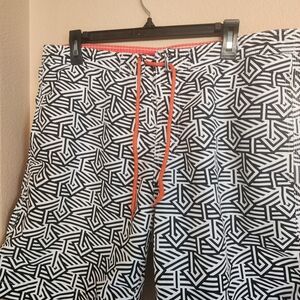 Saks Fifth Avenue Black and White Maze Board Shorts